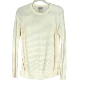 Ann Taylor LOFT Sweater Cream Ivory Small Ribbed Cotton Knit